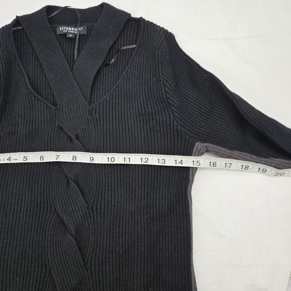 Liverpool Los Angeles M Black Ribbed Sweater Criss Cross Neck Colorblock Knit - Picture 9 of 11